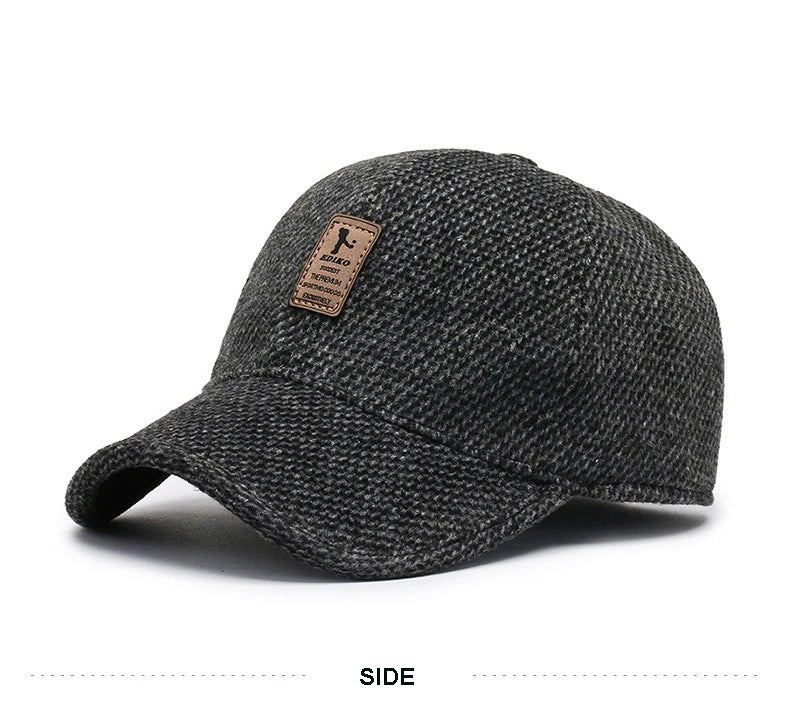 Casquette de baseball en laine tricotée pour l'hiver, cache-oreilles, casquette de baseball pour hommes, chapeaux chauds et épais avec protège-oreilles, casquettes de sport de golf, snapback