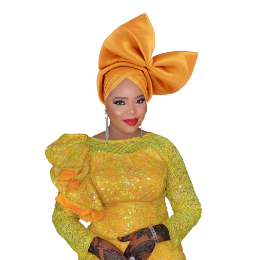 Exaggerated Big Bow Turban Cap African Women's Auto Gele Headtie Nigeria Wedding Geles Female Head Wraps Headpiece