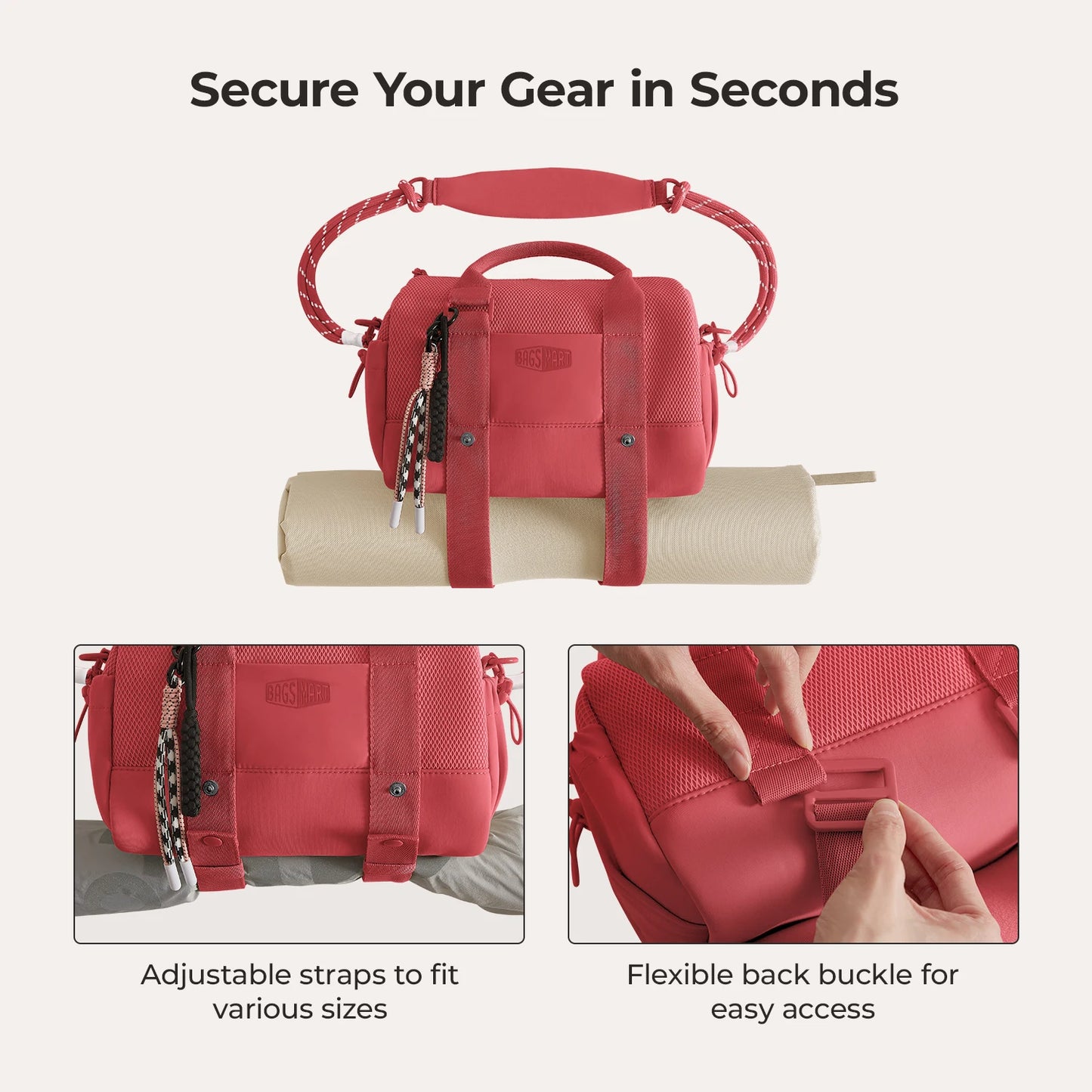 BAGSMART Boston Tasche für Damen, Mini-Reisetasche, Umhängetasche, wasserdicht, mit Nassfach, für Fitnessstudio, Reisen, Alltag, Strand, Wochenendausflug