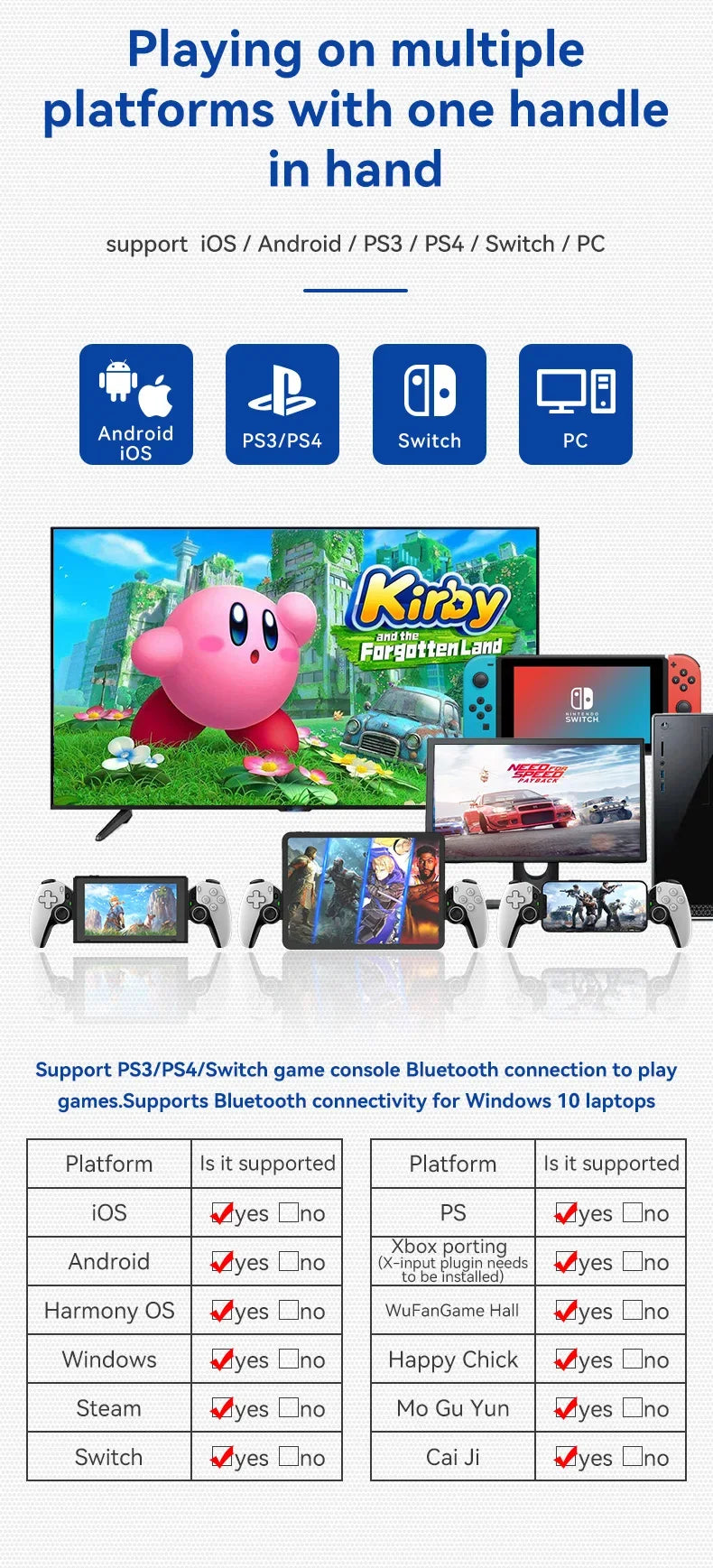 Hot Sale BSP D9 Tablet Controller Kabelloser Griff für Switch Game Bluetooth Stretching Joystick für PS3 PS4 Android IOS Gamepad