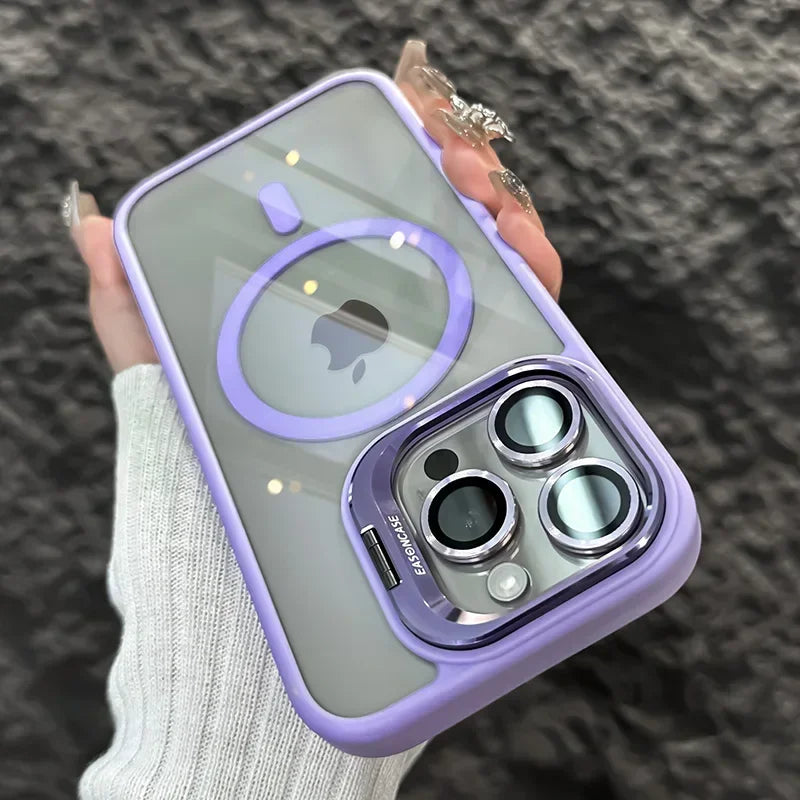 Luxuriöser Metallringhalter Hochtransparente stoßfeste Handyhülle für iPhone 16 15 14 13 12 11 ProMax Objektivschutzfolie