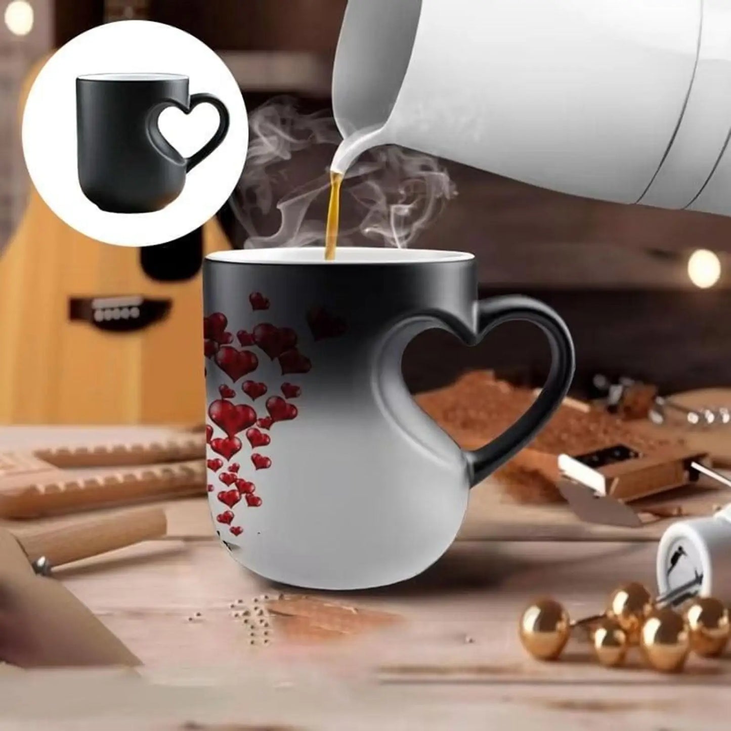 Heart Shape Color Change Mug Ceramic Heat Activated Mug Milk Juice Cup for Women Men Kids Family Workplace Home Dorm
