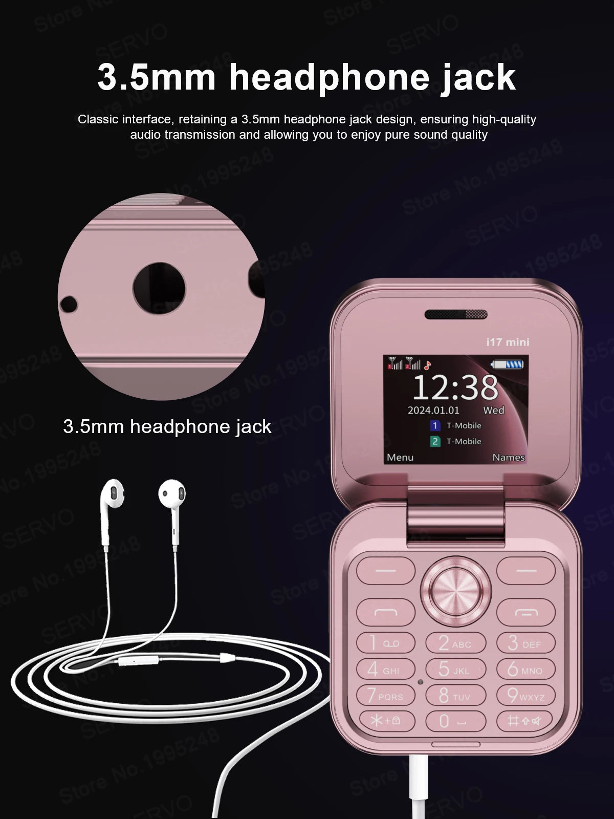 SERVO i17 Mini Flip Mobile Phone 2G Network 1.77inch Screen Dual SIM Flashlight Speed Dial FM Radio Small Fashion Foldable Phone