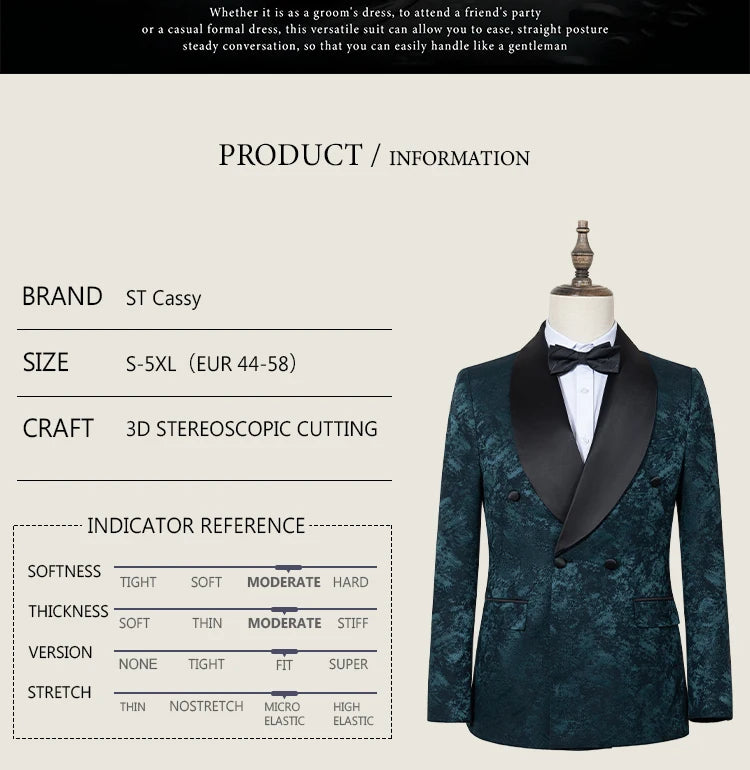Luxus 2-teiliger Anzug Herren Party Outfit High-End Zweireiher Business Casual Anzug Bräutigam Hochzeitskleid Schalkragen