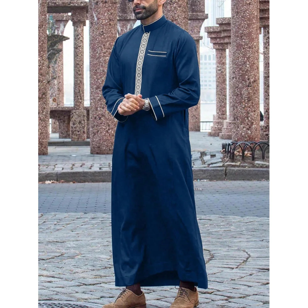 Nouvelle robe musulmane traditionnelle pour hommes, multicolore, élégante broderie ethnique, robe décontractée simple et ample pour hommes.
