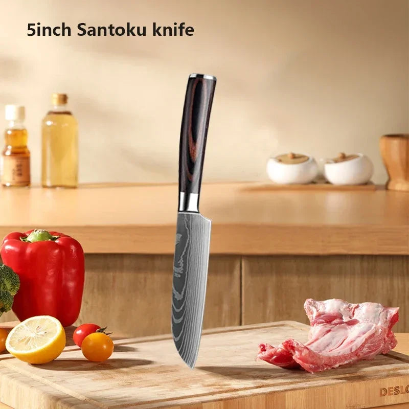 Couteau de Chef Damas Ensemble de Couteaux de Cuisine Professionnels Couteau à Désosser Couteau de Boucher Couteau Utilitaire Couteau Santoku Japonais avec Housse
