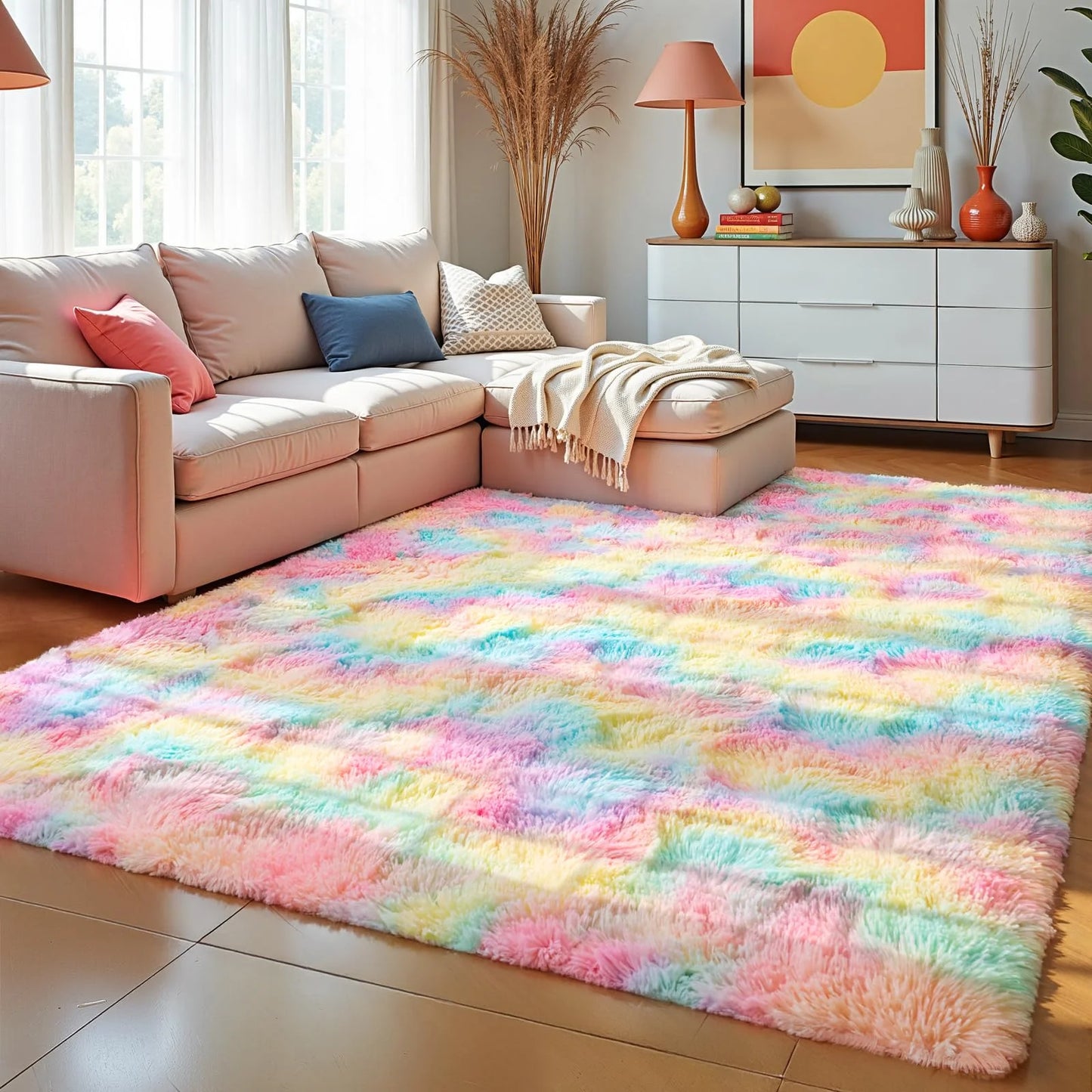 VIKAMA Teppich im minimalistischen Stil für Wohnzimmer, flauschiger und rutschfester Teppich für Kinderzimmer, Badezimmerteppich, Heimdekoration