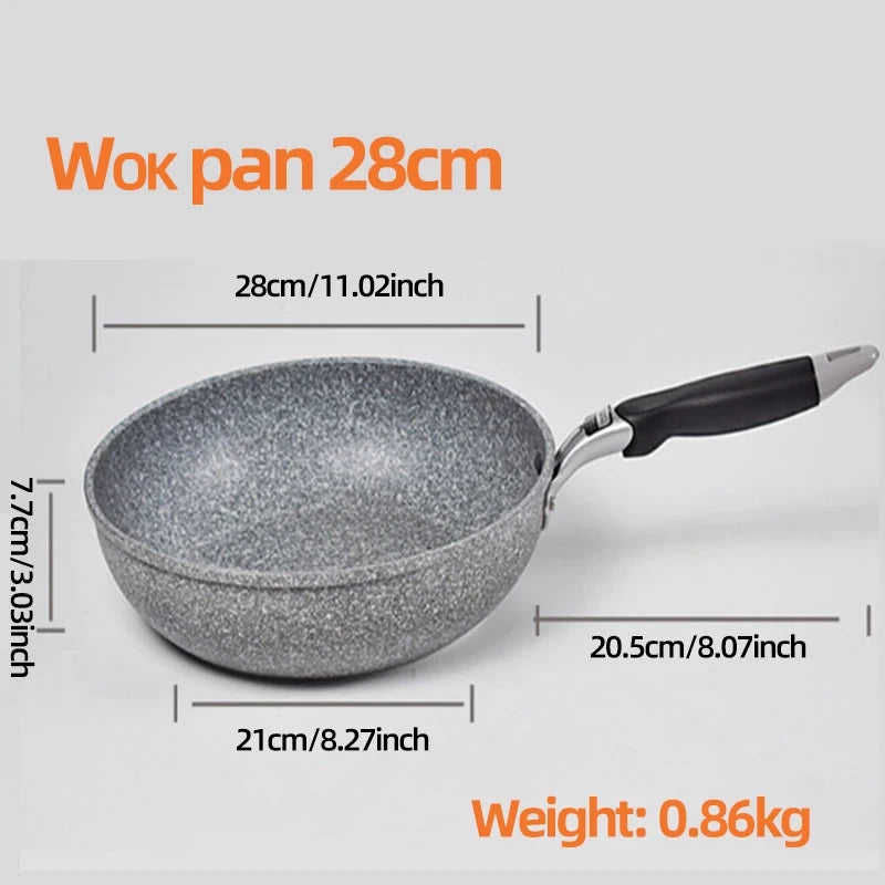 Langlebige Steinpfanne28/26/24/20cm Wok Antihaftpfanne Bratpfanne Kessel Induktionskochfeld Pfannen Pfannkuchen Eier Gasherd Zuhause