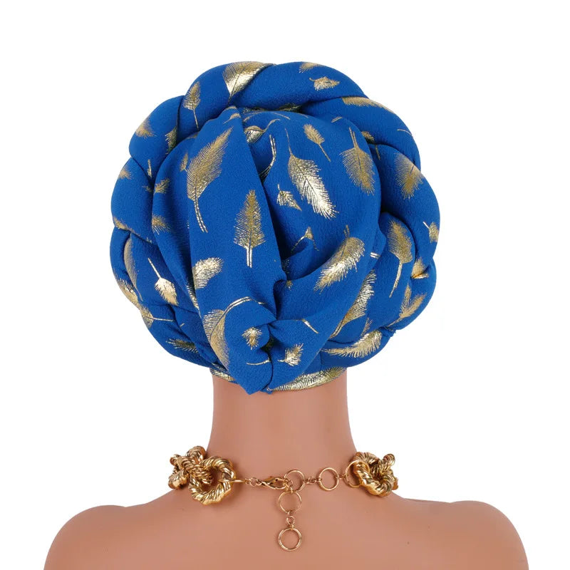 Afrikanische Bronzierung Kopfwickel Zopf Turban Kappen für Frauen Nigeria Hochzeit Geles Party Kopfbedeckung Haarteil Auto Gele Weibliche Kopfbedeckungen
