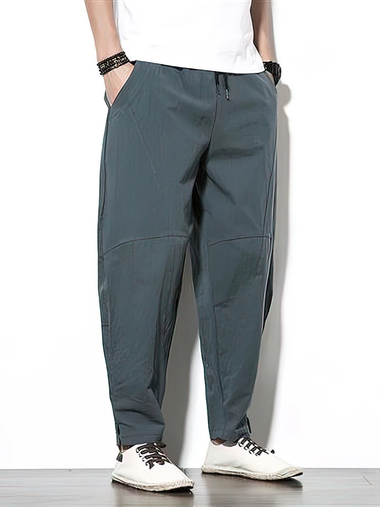 Pantalon en lin 100 % coton pour homme, ample, décontracté, coupe large, jogging d'été chinois, nouveauté 2025