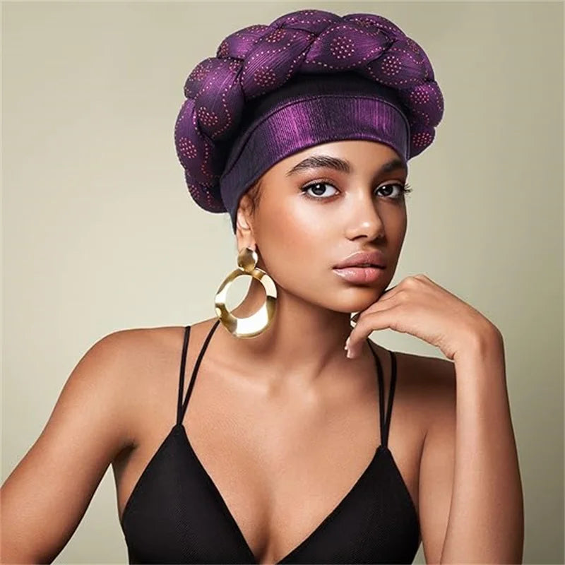 Bandeau africain tressé à diamants faits à la main Turban Femme Voiles de tête Pré-noués Foulard Bonnet Chapeau de mariage nigérian