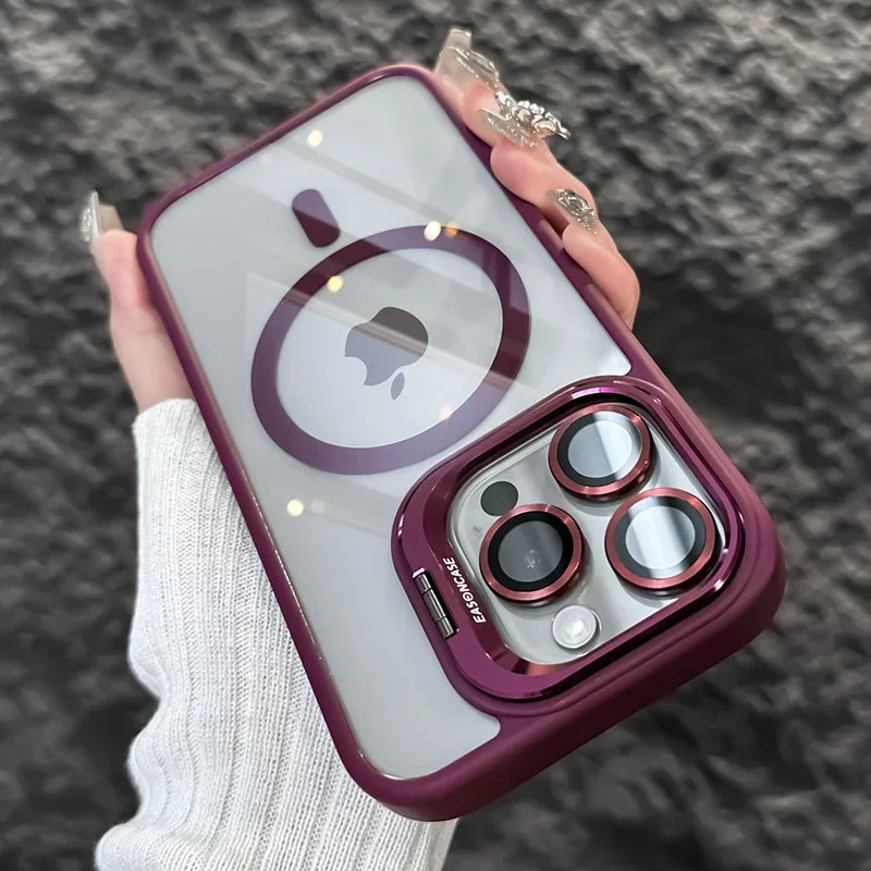 Luxuriöser Metallringhalter Hochtransparente stoßfeste Handyhülle für iPhone 16 15 14 13 12 11 ProMax Objektivschutzfolie