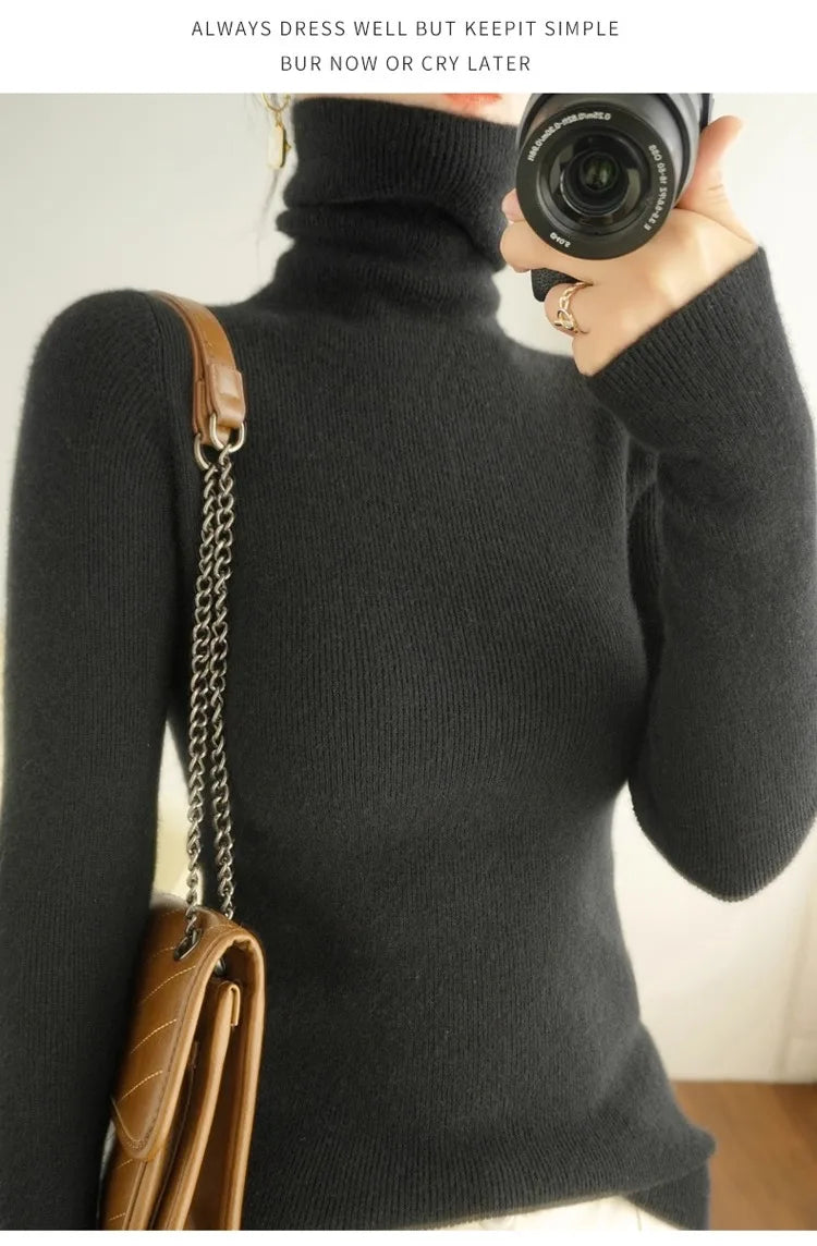 Women Sweater Turtleneck Slim Pullovers Autumn Winter Warm Bottoming Shirts Jumpers Basic High Strecth Korean Knitwear 2026