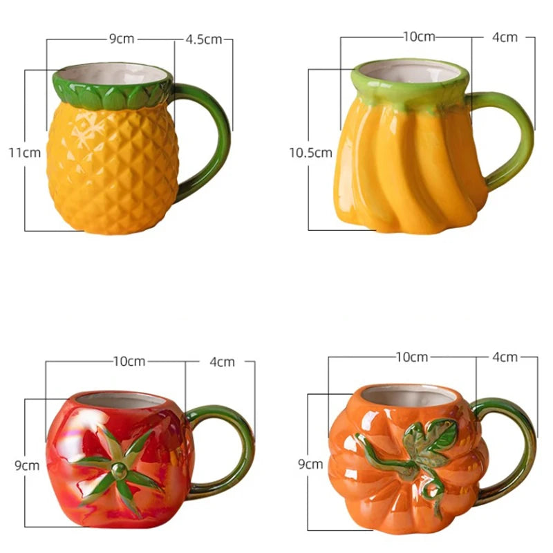 Dreidimensionale Frucht-Porzellan-Kaffeetasse Große Kapazität Apfel-Erdbeer-Tasse Zuhause Nachmittagstee Dessert Tee Tasse Paar Tasse