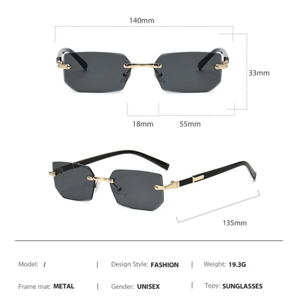 Randlose Sonnenbrille Rechteckig, Unisex Frameless Eyewear Designer Fashion Vintage Square Shade Y2k Sonnenbrille