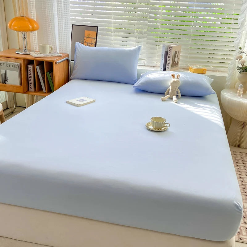 Drap-housse en coton doux avec élastiques, couleur unie, antidérapant, pour lit double, King, Queen, 140/160/200