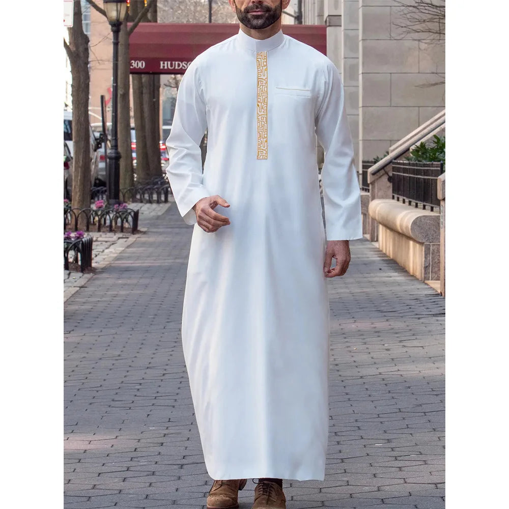 Nouvelle robe musulmane traditionnelle pour hommes, multicolore, élégante broderie ethnique, robe décontractée simple et ample pour hommes.