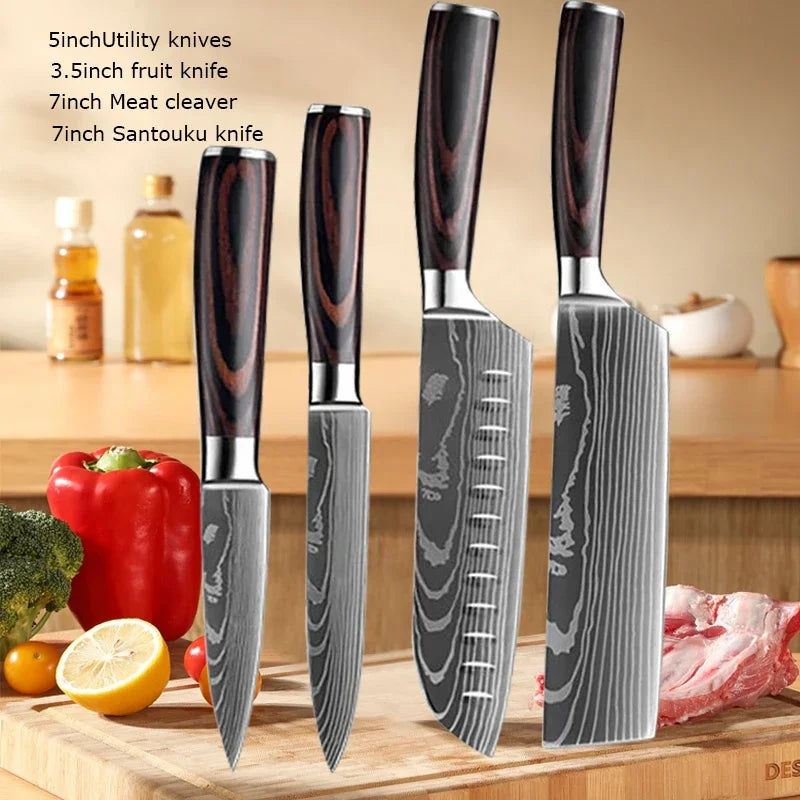 Couteau de Chef Damas Ensemble de Couteaux de Cuisine Professionnels Couteau à Désosser Couteau de Boucher Couteau Utilitaire Couteau Santoku Japonais avec Housse