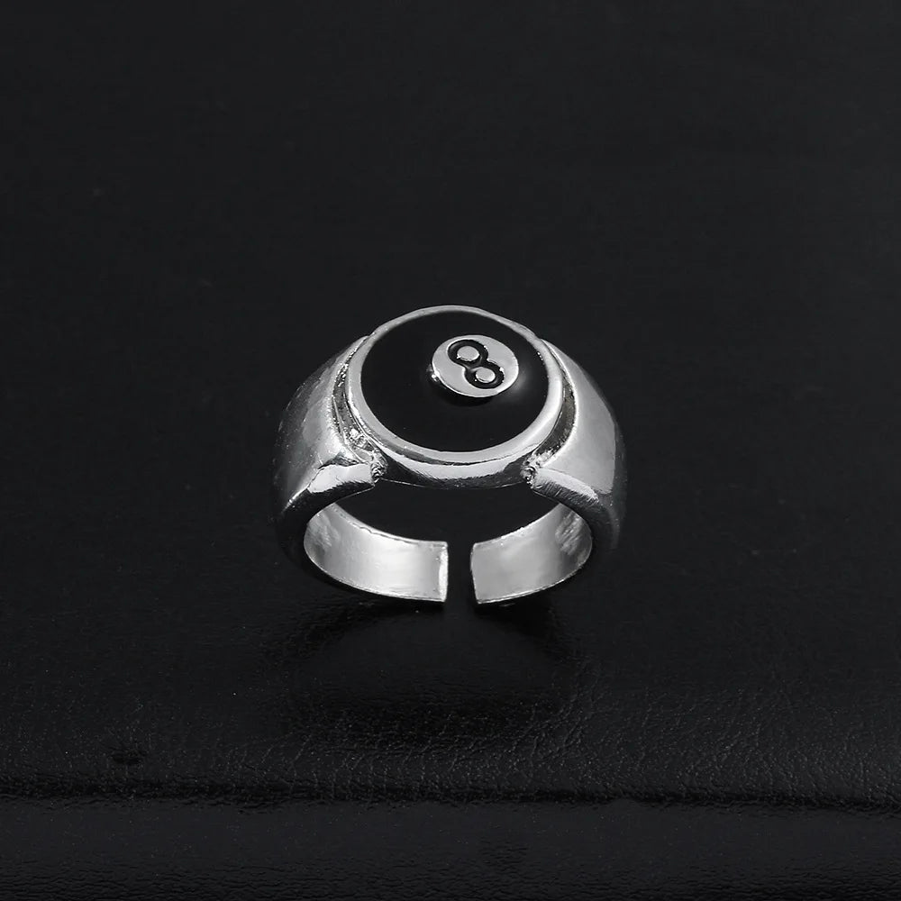 Punk Billard Numéro 8 Boule Noire Bagues En Alliage Métallique Ouverture Réglable Bagues Mode Hip Hop Rock Pour Femmes Hommes Bijoux Cadeau
