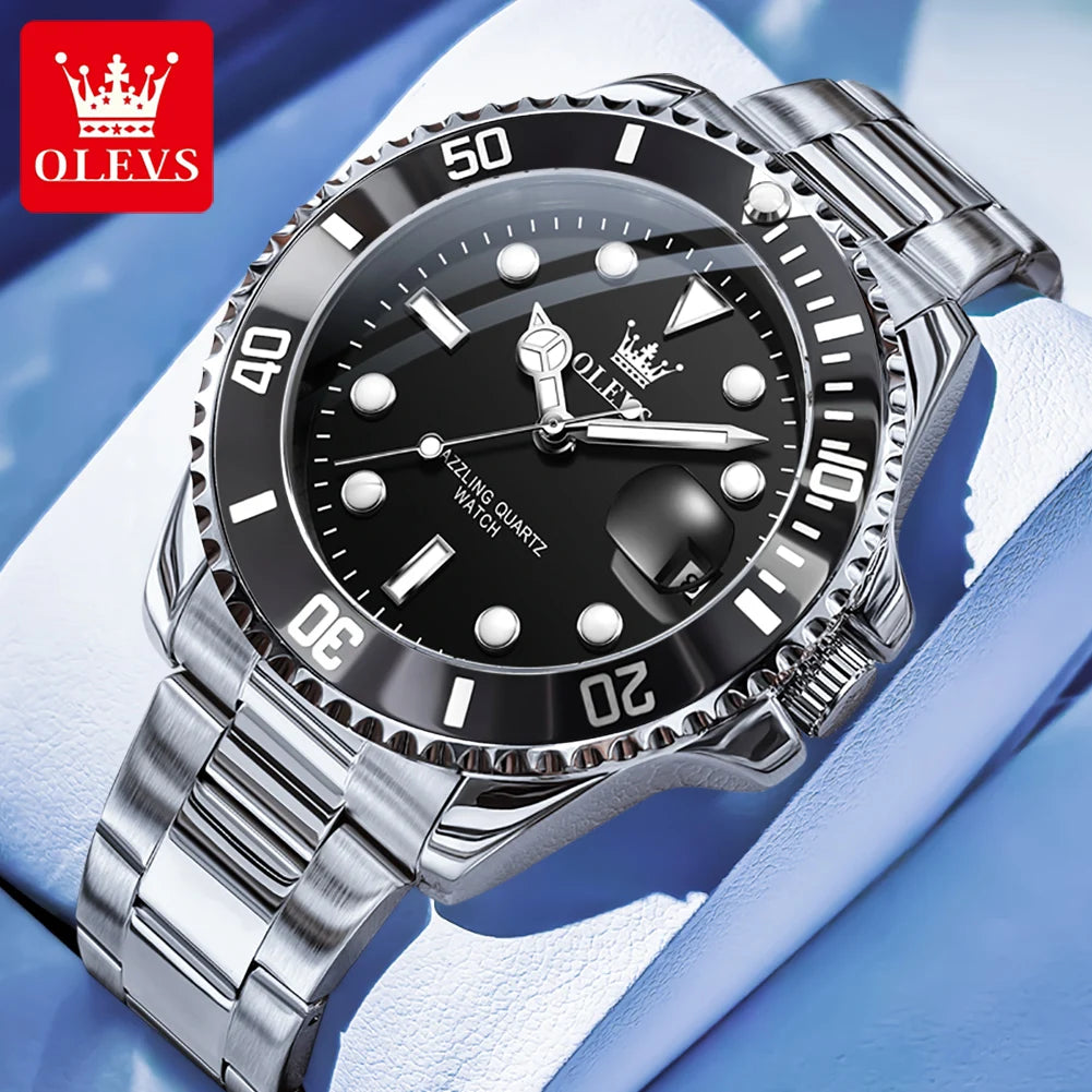 OLEVS 5885 Montre homme Marque originale Étanche Montre à quartz Bracelet en acier inoxydable Date automatique Montres cadeaux pour homme