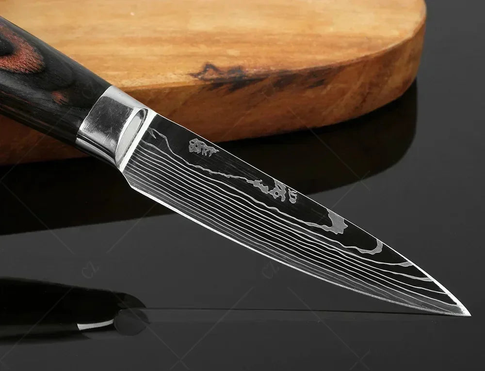 Couteau de Chef Damas Ensemble de Couteaux de Cuisine Professionnels Couteau à Désosser Couteau de Boucher Couteau Utilitaire Couteau Santoku Japonais avec Housse
