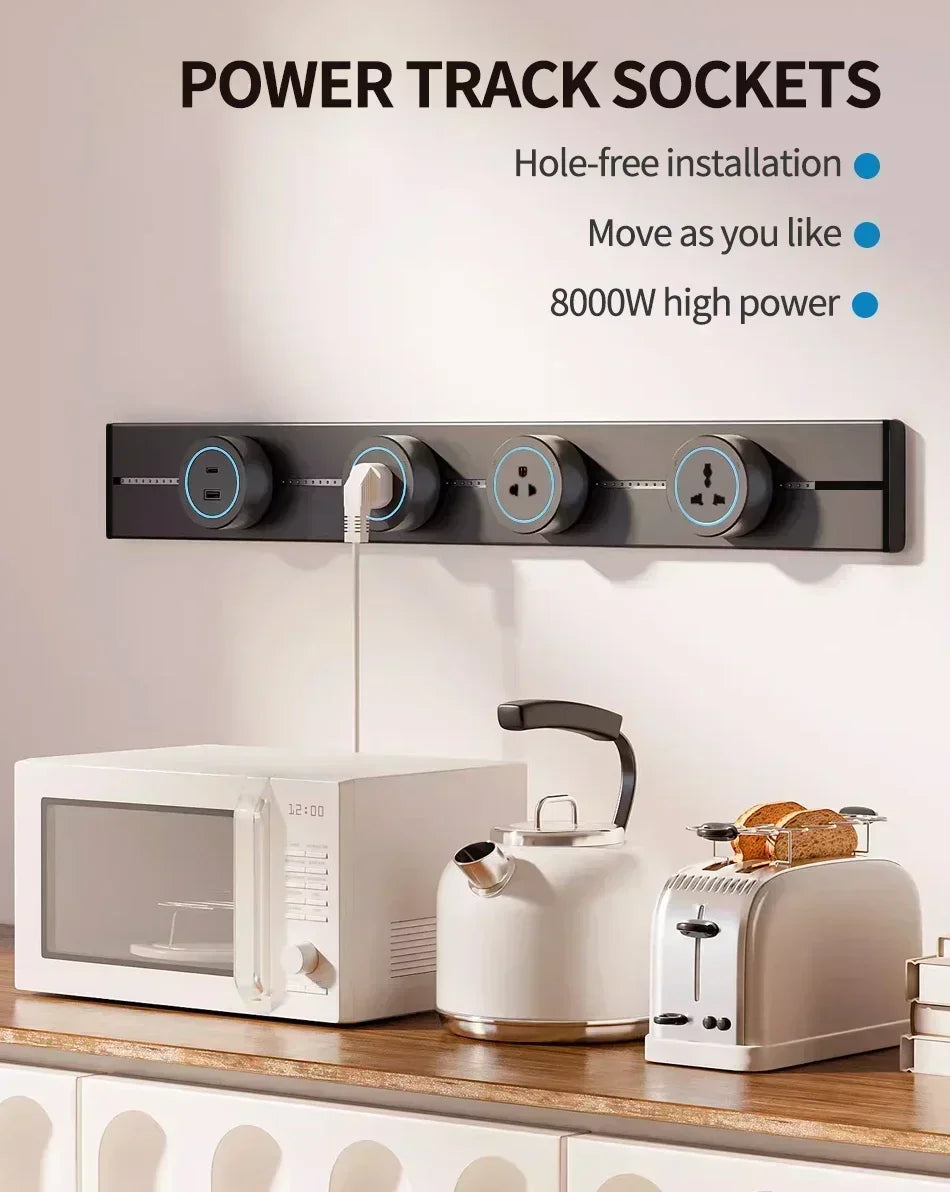 40cm 50cm Prise murale sur rail, prises mobiles, appareil électroménager haut de gamme, puissance 8000W, ports USB Type-C standard EU US UK