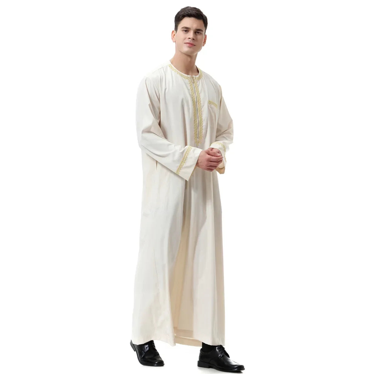 Jubba Thobe Homme Musulman Imprimé Fermeture Éclair Kimono Longue Robe Saoudienne Islamique Musulman Vêtements Abaya Caftan Islam Dubaï Robe Arabe
