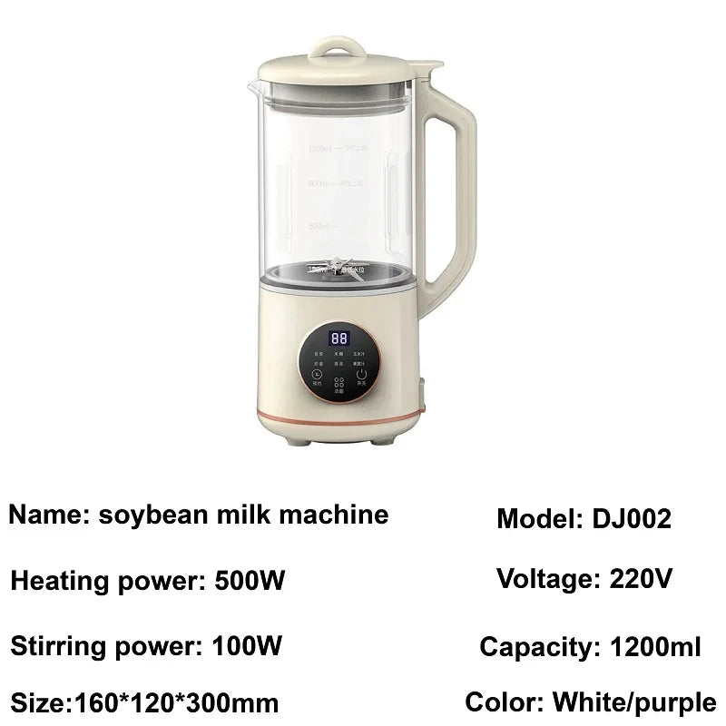 1.2L Soybean Milk Machine Electric Juicer Blender Mixer Soybean Milk Maker High Speed Blender Rice Paste Maker Breakfast Machine
