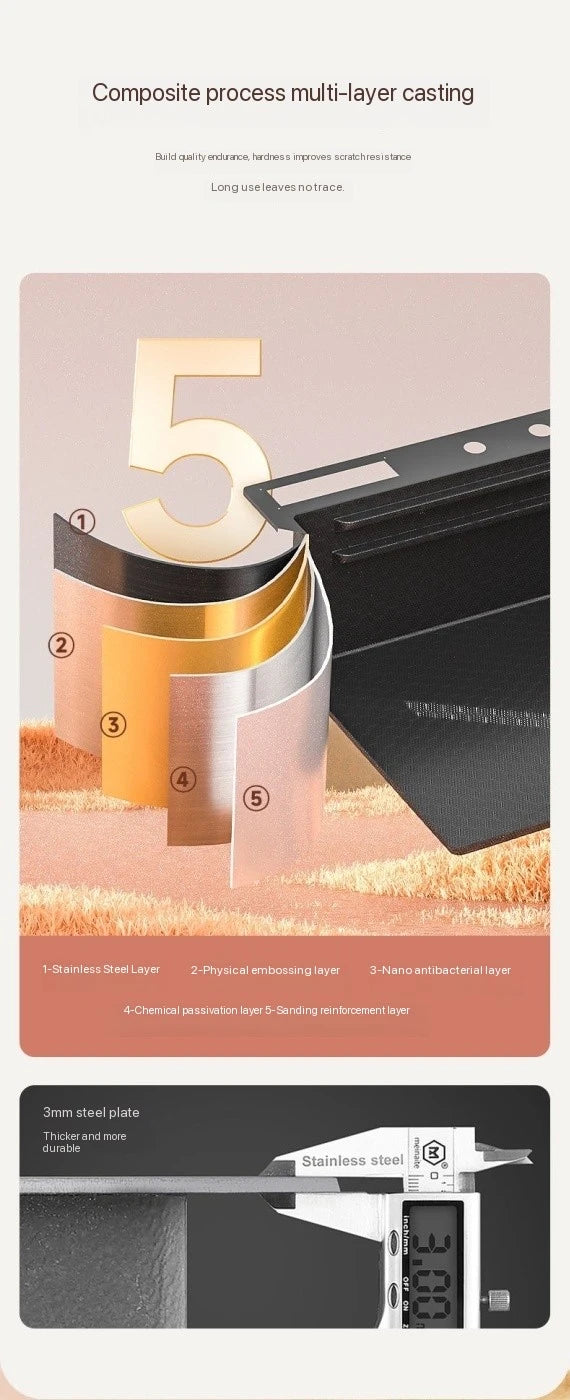 Integrated Waterfall Kitchen Sink Honeycomb Technology Large Digitial Display Stainless Steel Soap Dispenser Cup Washer