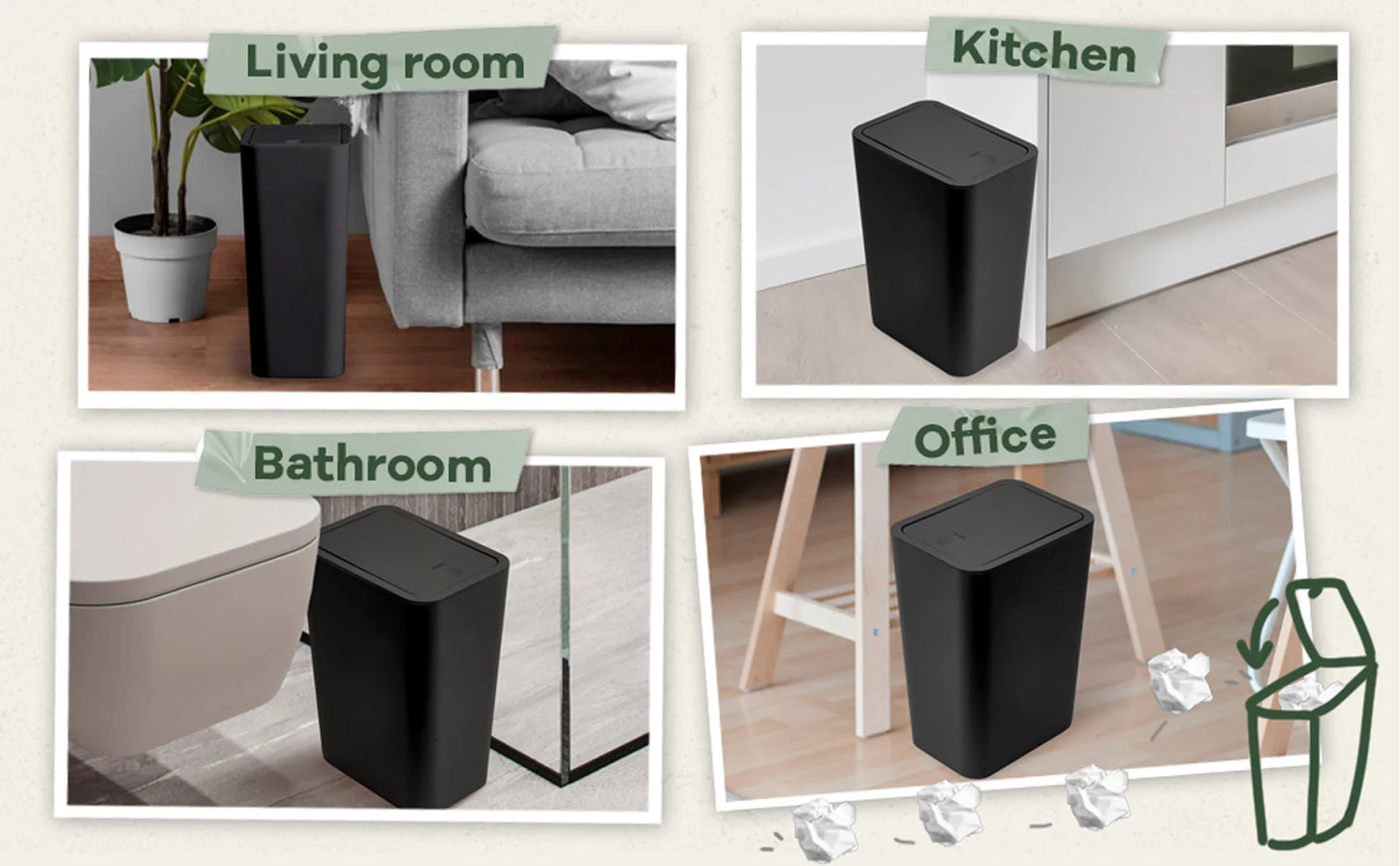 Badezimmer Mülleimer-10L Kleiner Mülleimer mit Druckdeckel für Toilette, Schlafzimmer, Wohnzimmer – Kunststoff-Abfalleimer mit Pop-up-Deckel