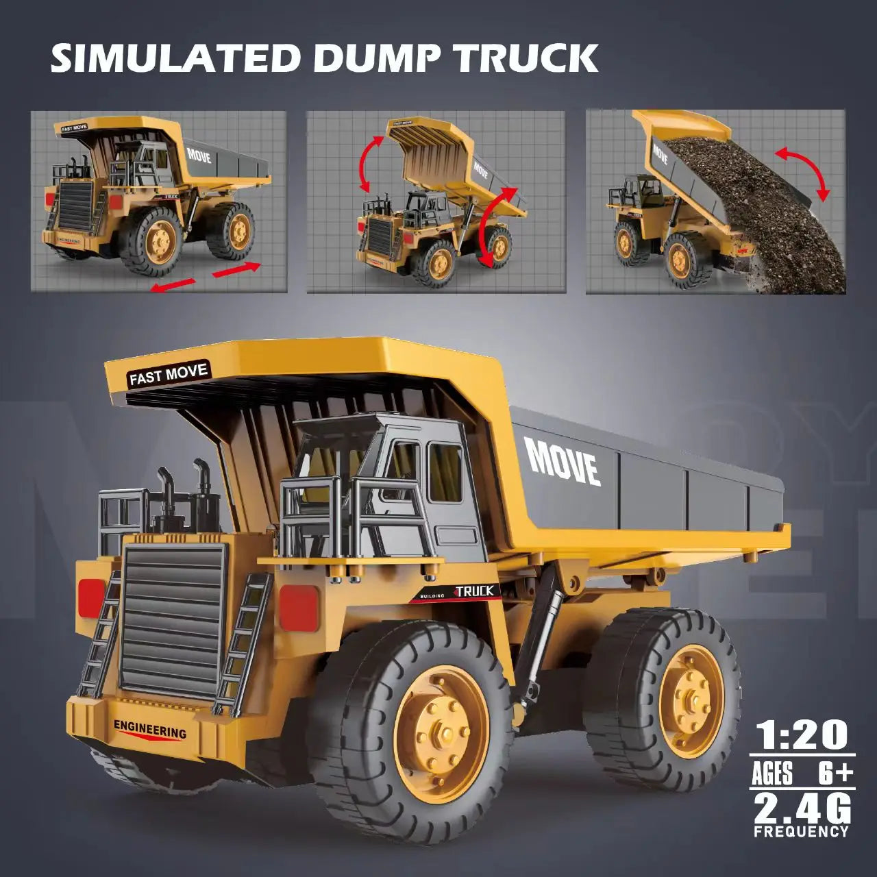 ZWN 1/16 1/20 Ferngesteuerter Bagger Kipper RC Modellauto Spielzeug Professionelles Legierungs-Simulations-Baufahrzeug für Kinder