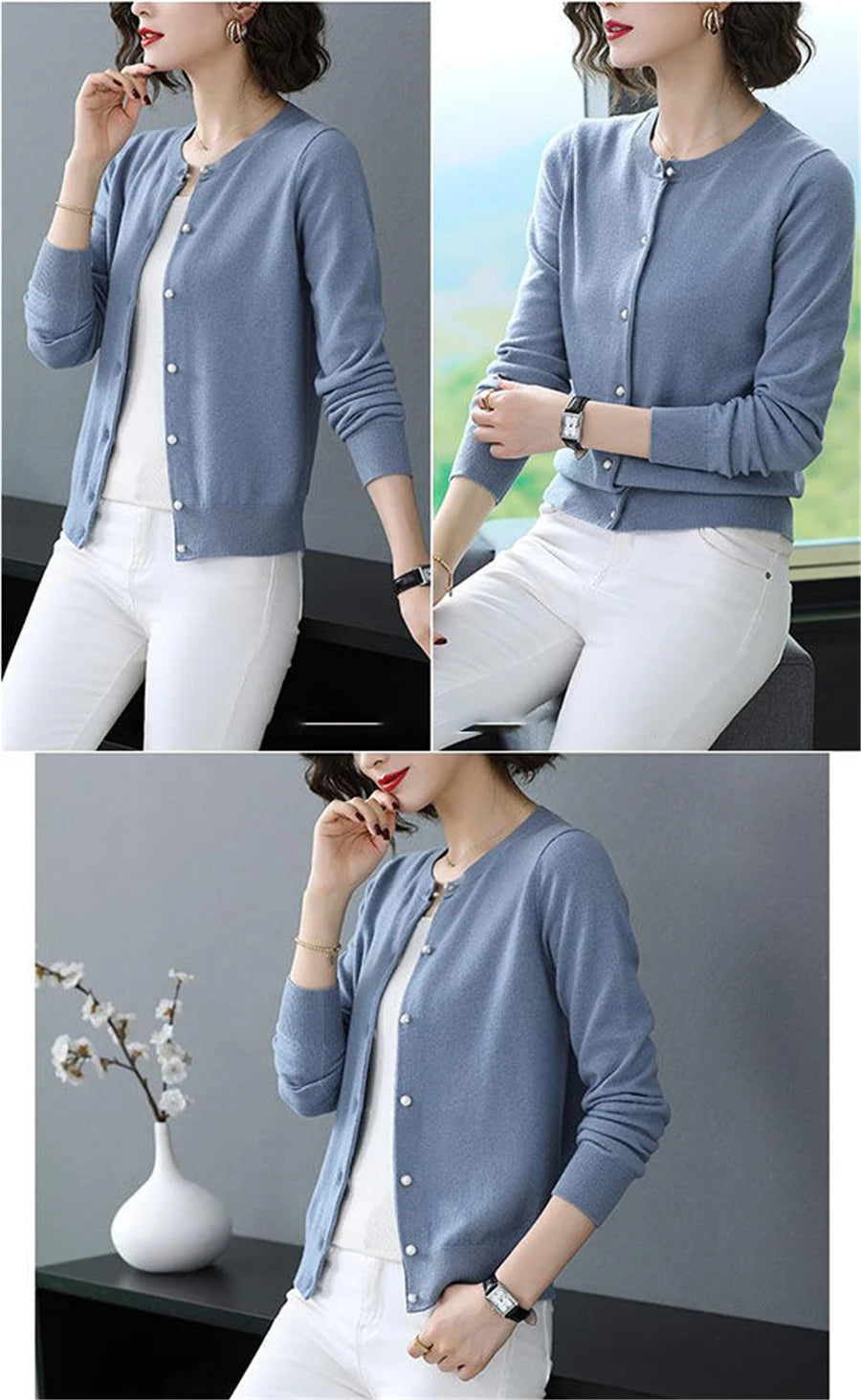 Spring Fall Slim Knit Cardigans Jacket Women Casual Korean Sweater Coats O-neck Knitwear Gilet Basic Single Breasted Malhas Tops