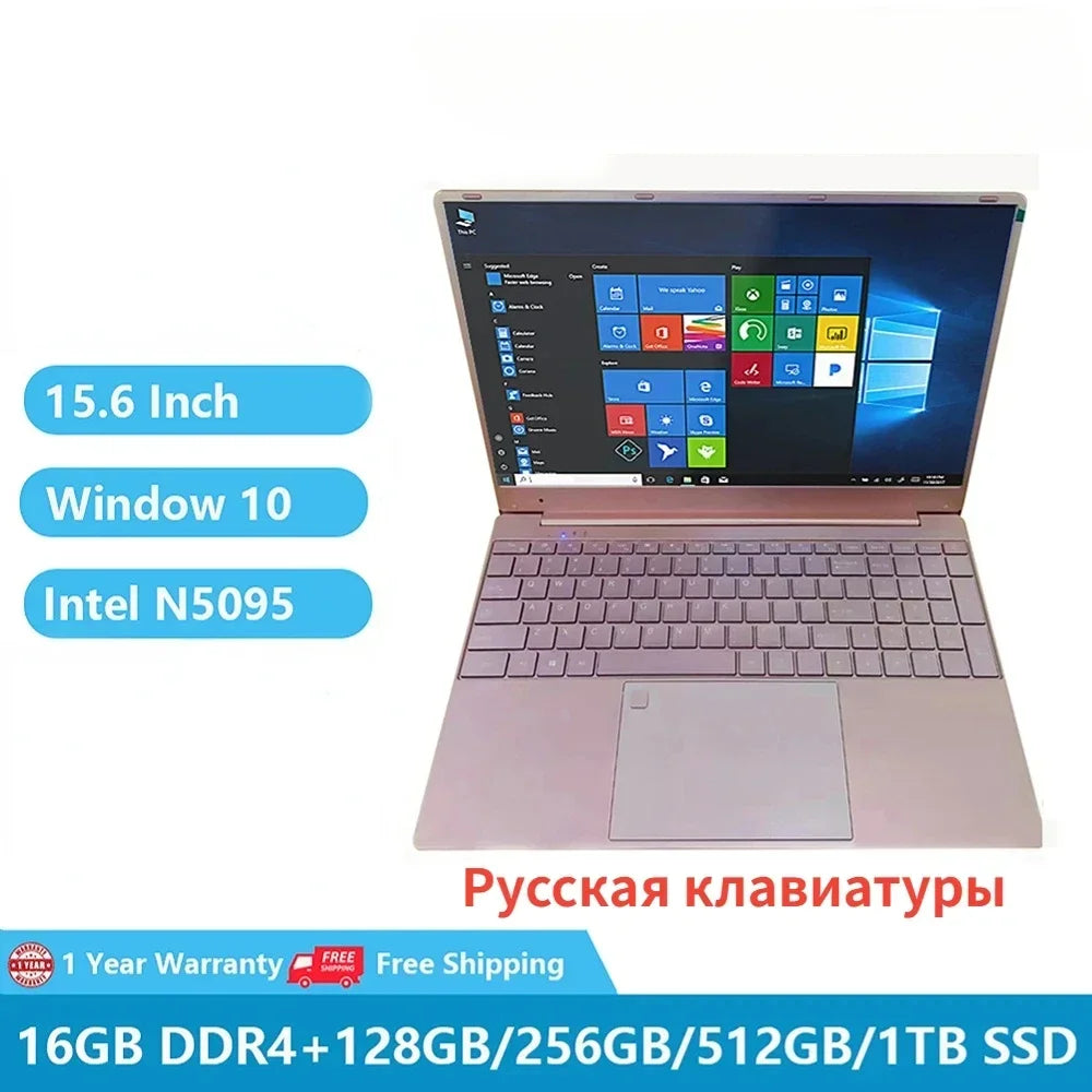 Damen-Laptop Windows 10 Office Education Gaming Notebook Pink 15,6" 11. Intel Celeron N5095 16G RAM 1T Dual WiFi Hebräische Tastatur