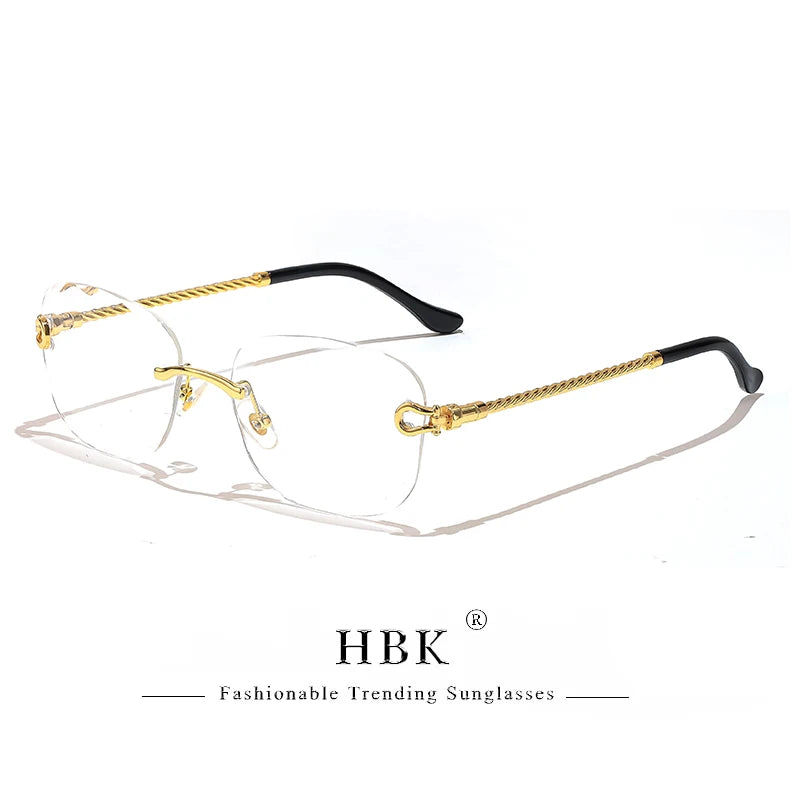 HBK Rahmenlose Metall Sonnenbrille Herren Wellenform geschnitten Sonnenbrille für Damen Reise Shopping Brille UV400 Sommer Stil