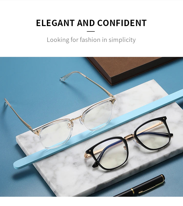 JMISUS Fashion Square Progressive Gleitsichtbrille Herren Damen Photochrome Optische Brille Mehrstärken-Gläser zum Lesen und für den Computer