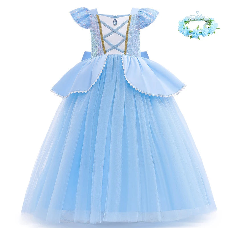 2-10Y Cinderelle Dress Princess Cosplay Costume for Girls Fancy Dress Up 2025 Kids Christma Birthday Party Outfit with Gloves
