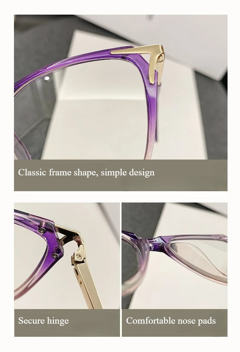 Retro Katzenaugen Anti-Blaulicht Brille für Damen, große Brillengestelle, Flachlichtbrillen, Outdoor Reise Deko Brillen
