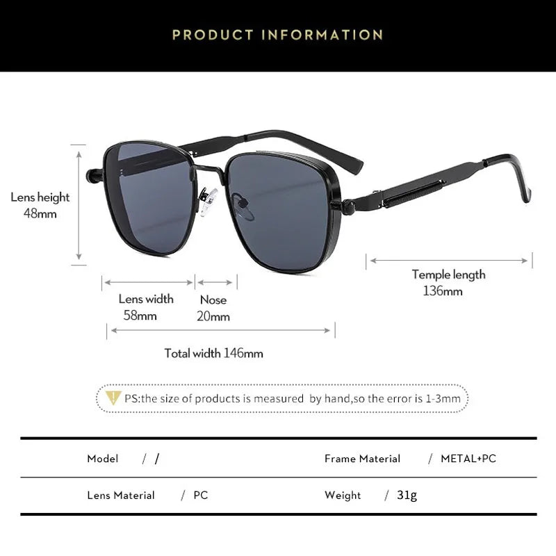 New Eyeglasses Vintage Steampunk Square Metal Sunglasses Fashionable Versatile Unisex Eyewear Unique Statement Style Sun Glasses