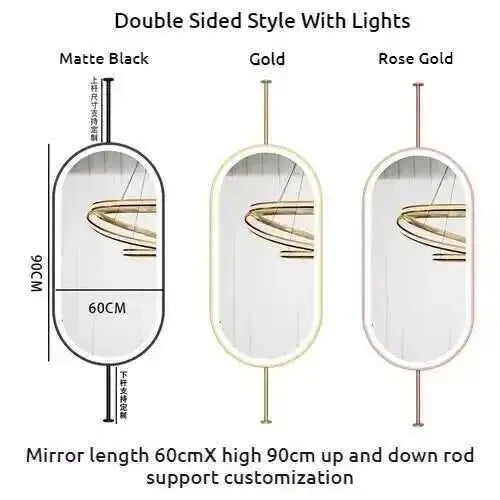 Miroir ovale de salle de bain en métal doré, miroir mural créatif avec LED, miroirs décoratifs, accessoires de décoration intérieure