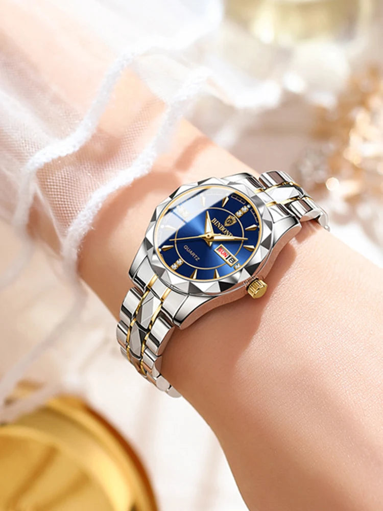 BINBONG Montres Femme Luxe Mode Dames Montre à Quartz Étanche Lumineuse Date Acier Inoxydable Montre-Bracelet Cadeau Petite Amie Amoureux