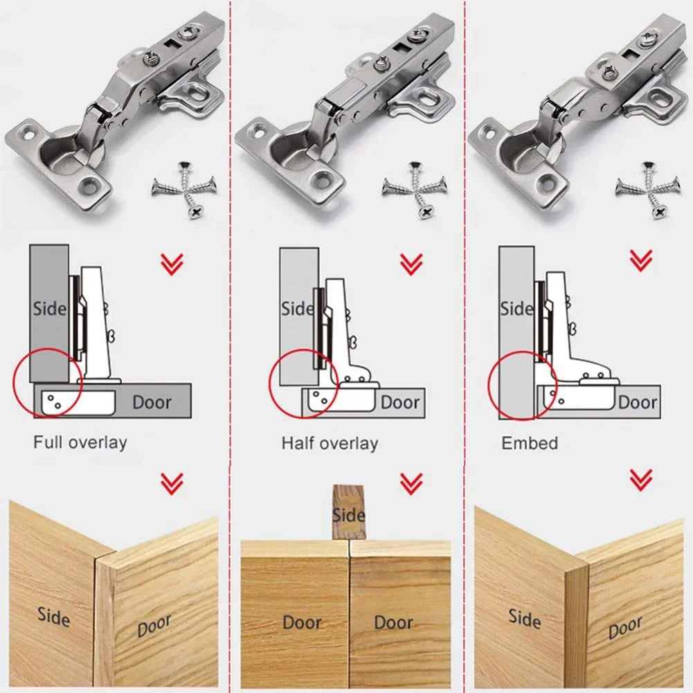 Lot de 2 charnières de meuble souples de 25 mm avec amortisseur pour porte d'armoire de cuisine, quincaillerie de tamponnement en acier inoxydable