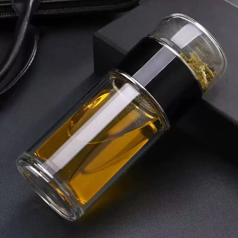 Bouteille d'eau à thé 420 ml en verre borosilicate double paroi avec infuseur pour thé, tasse à thé, gobelet, boisson avec filtre à thé