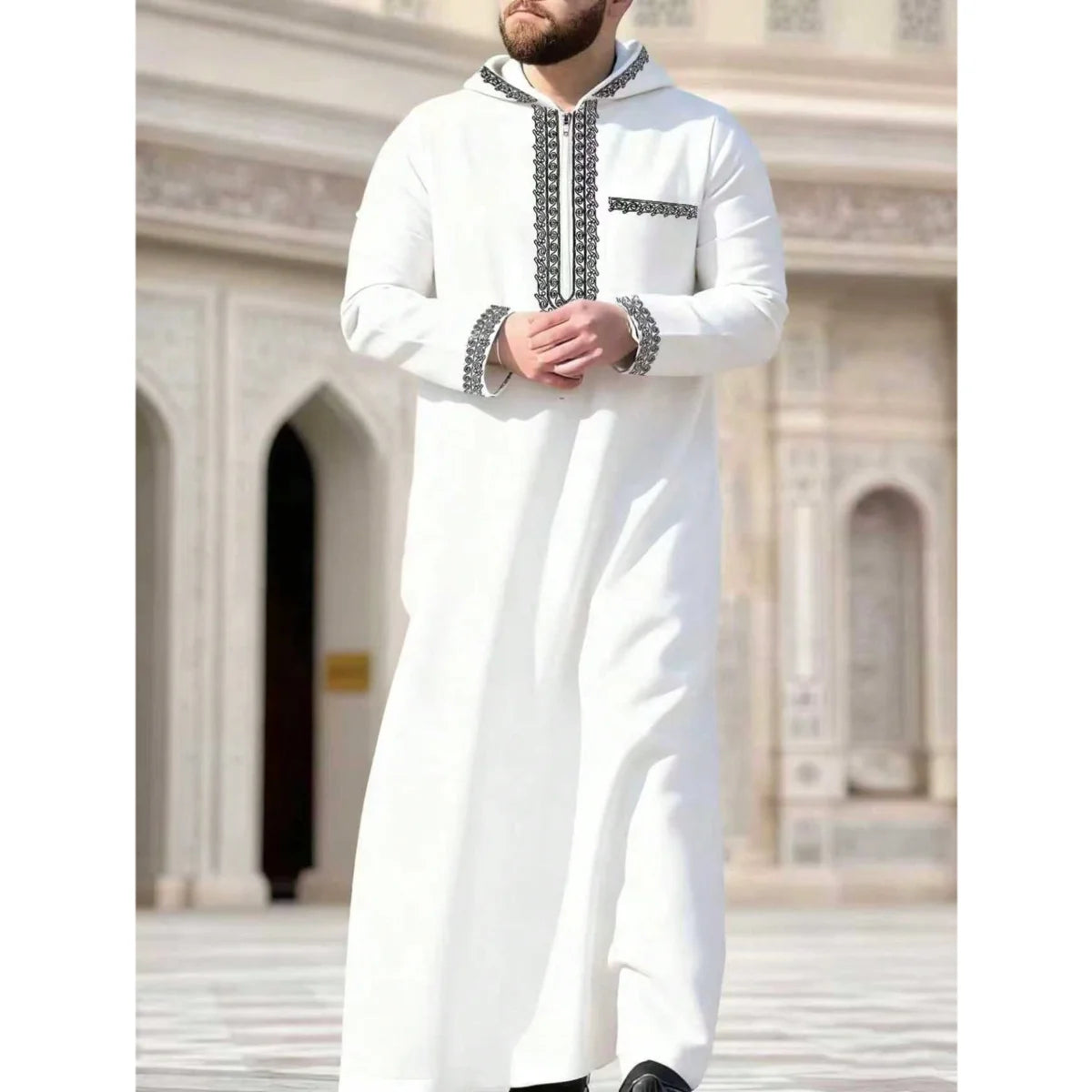 Neue muslimische Herren-Robe, islamische Kapuzen-Ethno-Kleidung, elegante Retro-Nahost-Stickerei, schlichte, lässige Herren-Robe