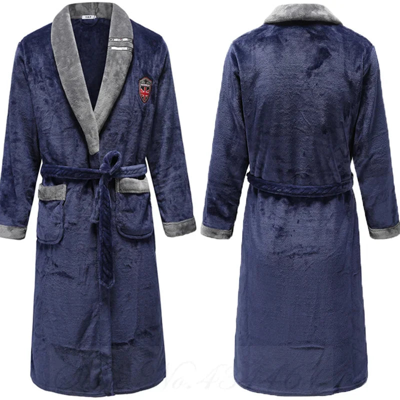 Peignoir Homme Polaire Épais Chaud Coral Fleece Flanelle Vêtement de Nuit Robe de Chambre Lingerie D'intérieur Vêtement D'intérieur Ample Peignoir