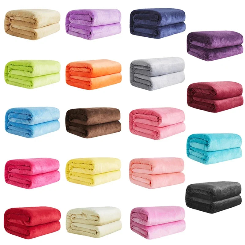 Couvertures en flanelle polaire corail 230 g/m² pour lits, couleur unie bleue rose, douce, chaude et fine, couvre-lit, housse de canapé, couverture plaid en fausse fourrure.