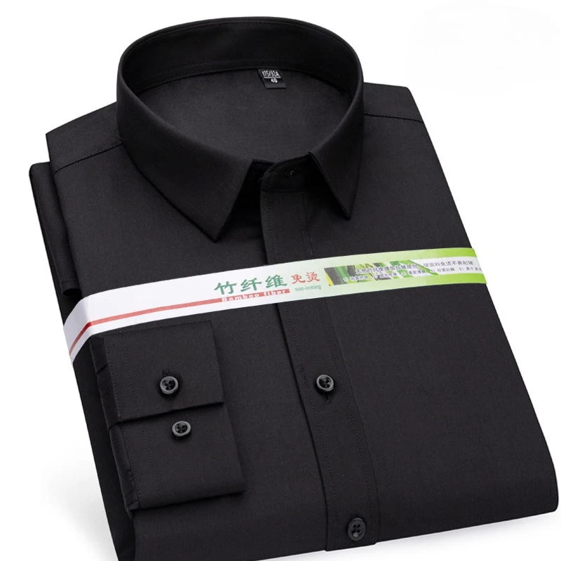 Chemise de Travail Blanche Homme en Fibre de Bambou Bleue 8XL Manches Longues Bureau Affaires Anti-rides Infroissable Décontractée