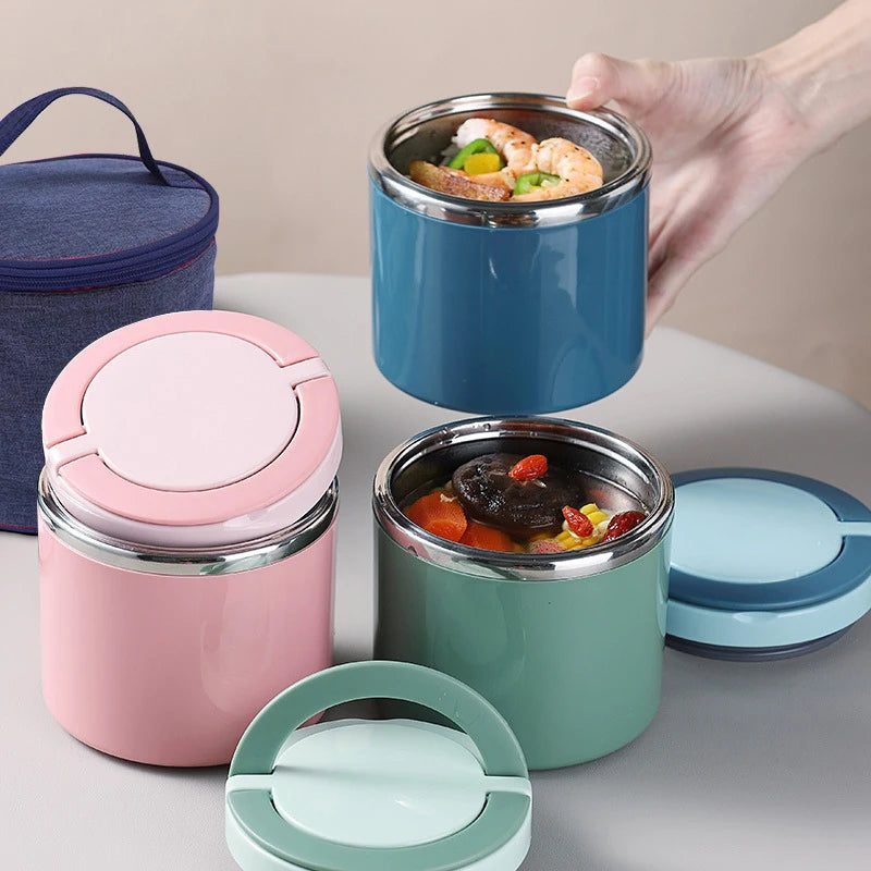 Boîte à déjeuner Étudiant Seau Scellé Anti-fuite Boîte Bento Ronde Multicouche Thermos Portable Boîtes à déjeuner Isothermes en Acier Inoxydable Nouveau