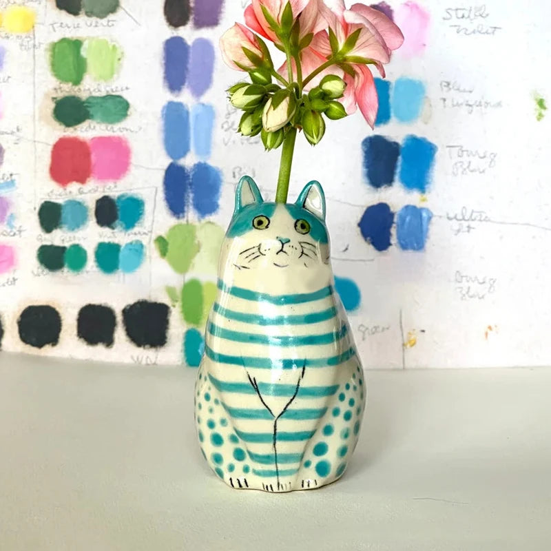 Vase | Resin Crafts Polka Dot Cat Vase For Cat Lovers