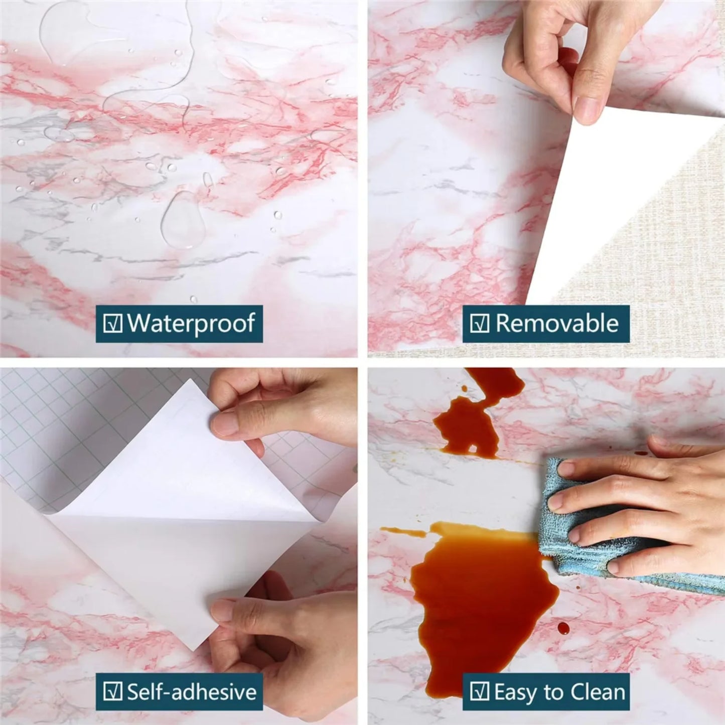 Glossy Pink Marble Contact Paper Self-Adhesive Kitchen CountertopGranite Wallpaper Waterproof Oil Proof Sticker for Home Decor