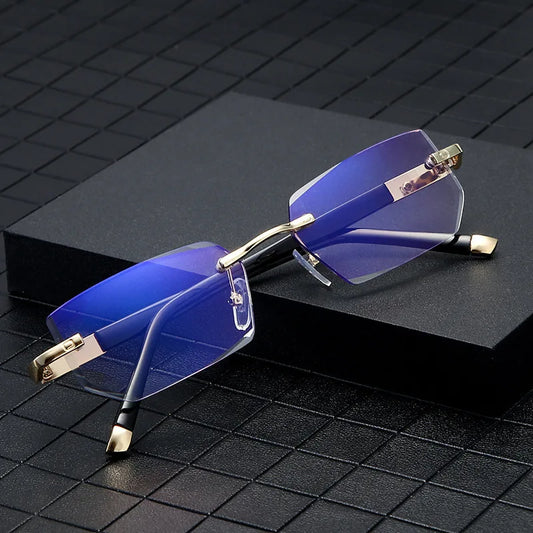 Men Square Reading Glasses Business HD Lens Rimless Eyeglasses Women Trendy Presbyopia Prescription Eyewear +1.0 To +4.0